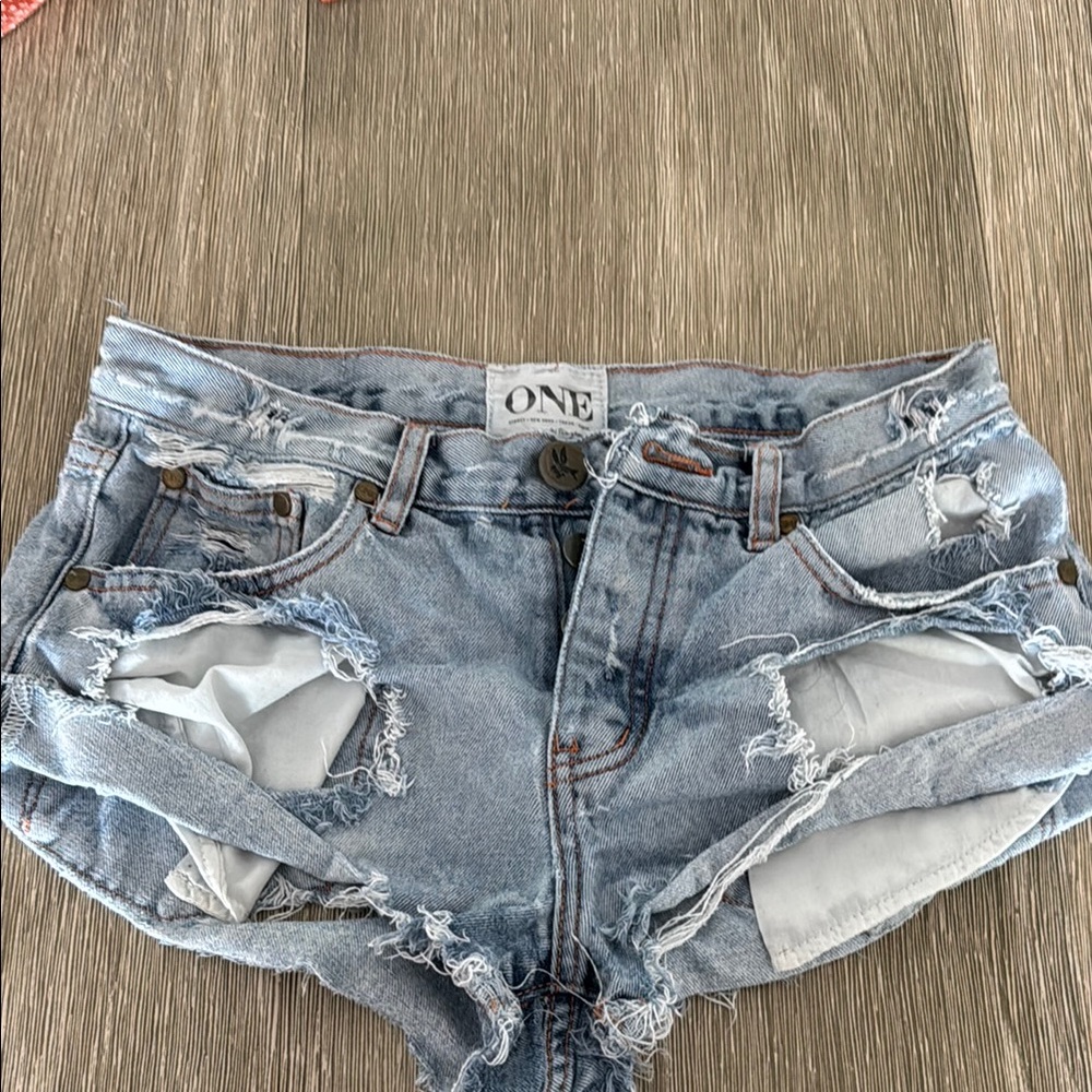 One Teaspoon Distressed Blue Jean Shorts
